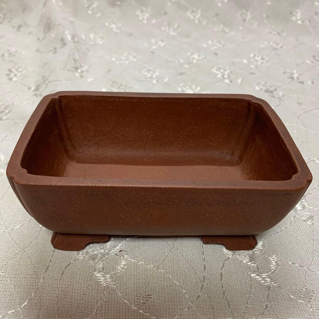 盆栽鉢　落款有り　長方　深め