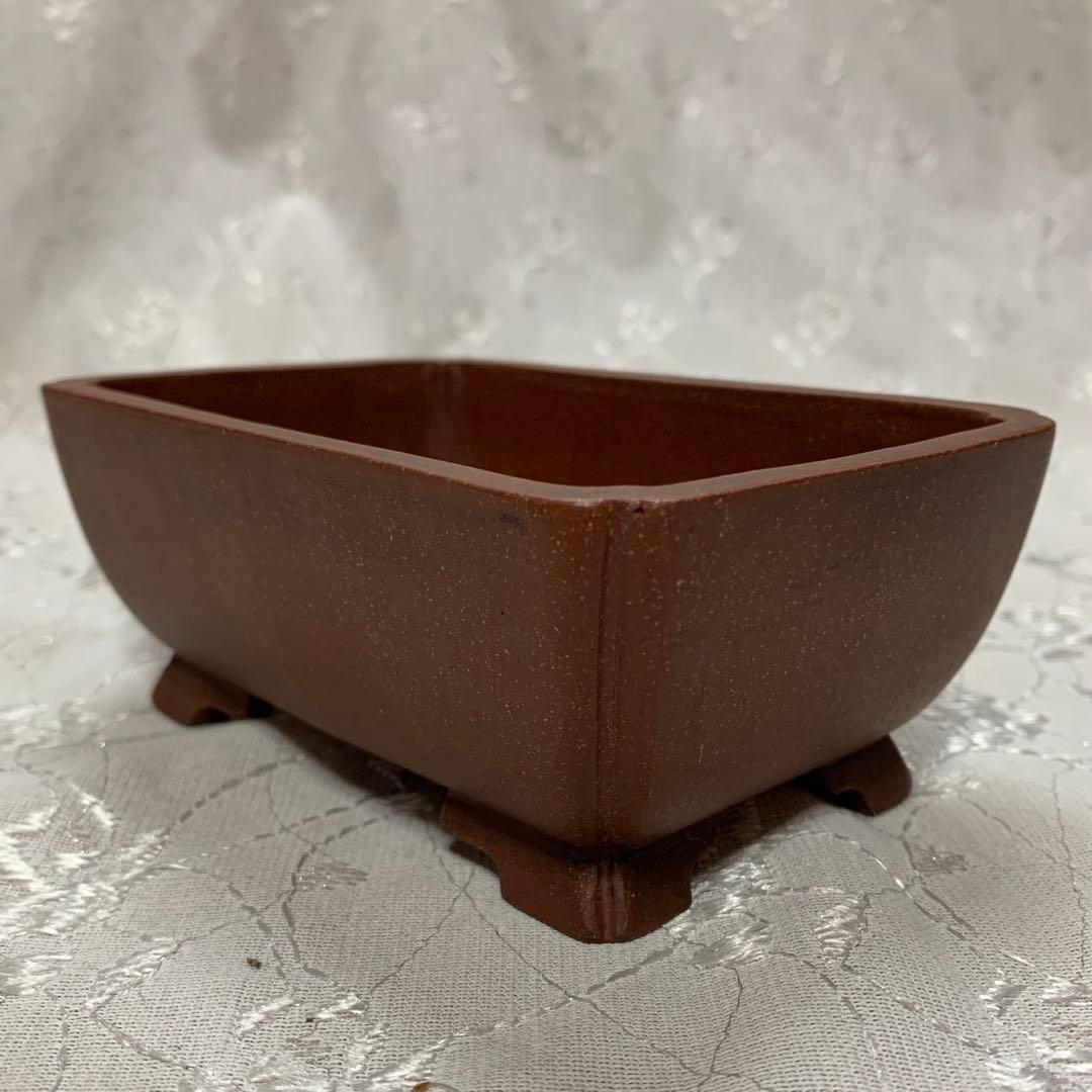 盆栽鉢　落款有り　長方　深め