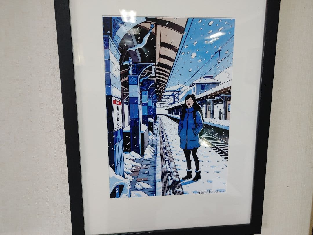 ウオールアート　A4 　「駅で待つ女学生」