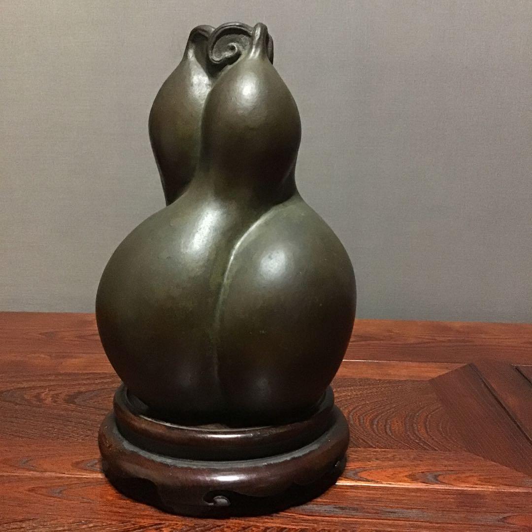 三態瓢箪型花卉　古銅　　　　在銘　後兵衛　江戸期