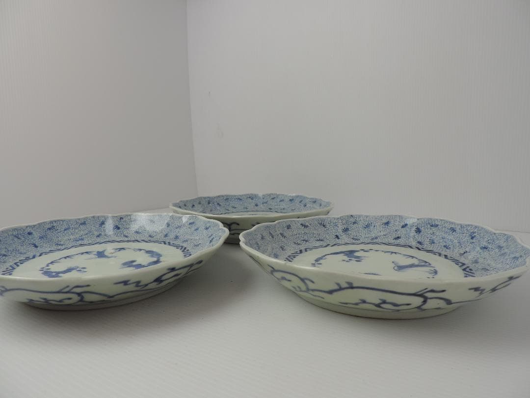 古伊万里　花みじん七寸皿　３枚　江戸時代