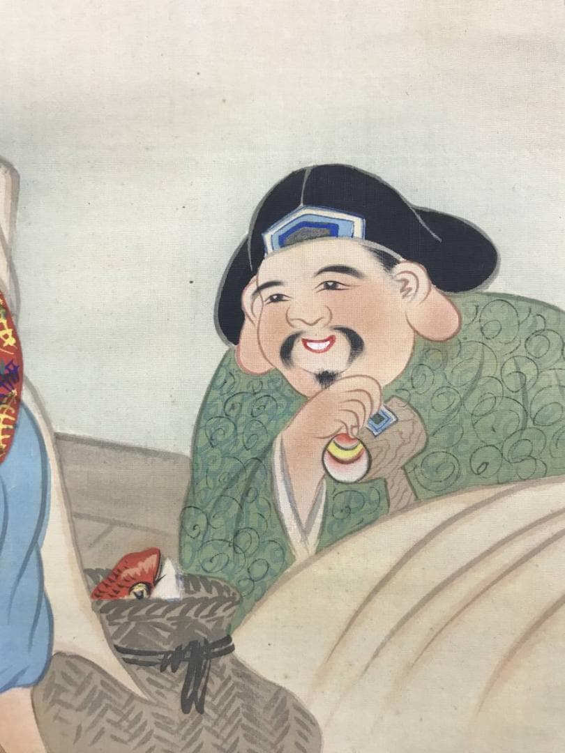 【真作】契水/恵比須大黒藻刈図/人物図/掛軸/名家伝来/AC-626