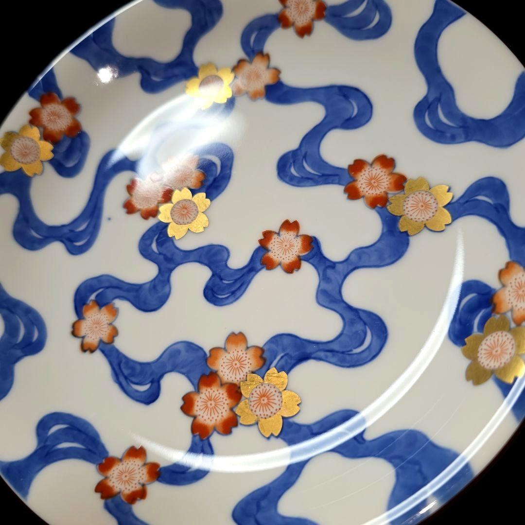 ご購入者様ご確認用　①深川製磁　希少　川に桜　中皿　18.5cm 　絵皿　1枚