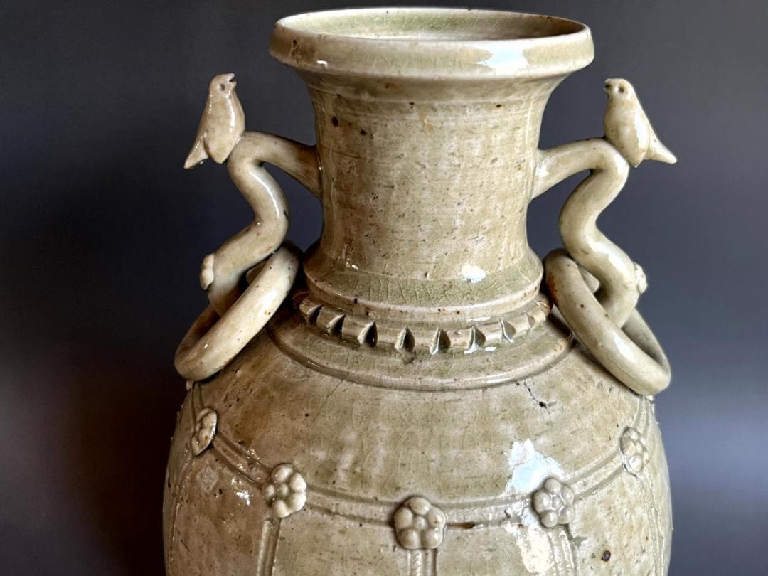 花瓶■壽山 珠光青磁不遊環花入 湧泉 淡々斎花押 花器 古美術 時代物 骨董品■