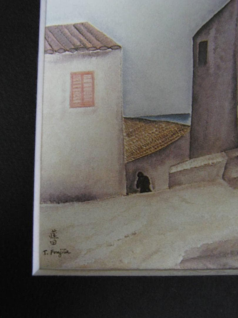 藤田嗣治、「Paysage de Cagnes」、希少画集の額装画、人気作品