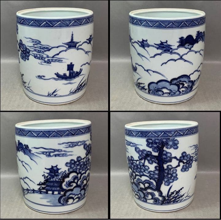 茶道具　膳所焼　陽炎園　雲堂写染付水指　淡々斎箱書