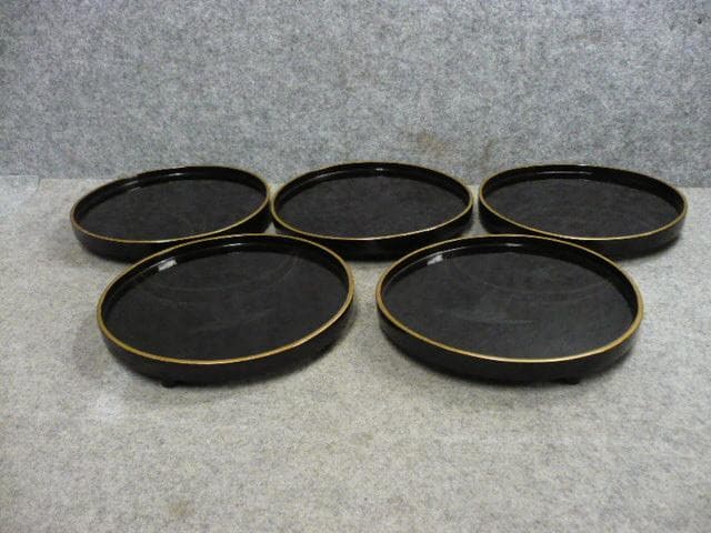黒塗 金縁 月夜ガラス 足付き 銘々盆 5枚 [B31445]