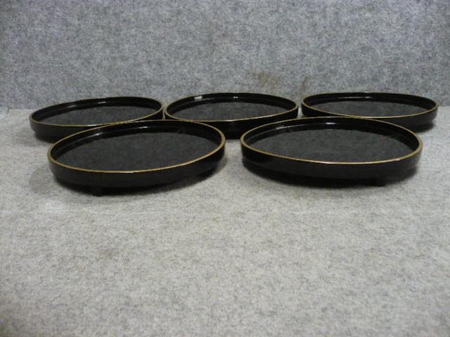 黒塗 金縁 月夜ガラス 足付き 銘々盆 5枚 [B31445]