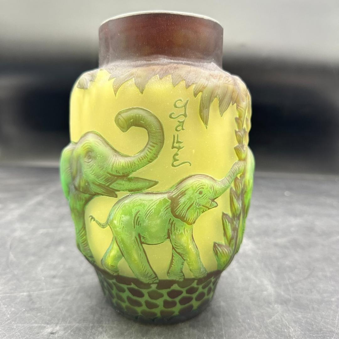 エミール　ガレ　特大　群像紋　花器　花瓶　技法スフレ　被せガラス　 高さ20