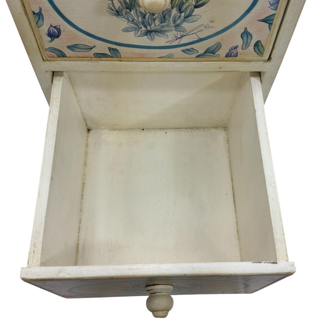 トールペイント 花柄 アンティーク家具 4段木製 スリムチェスト