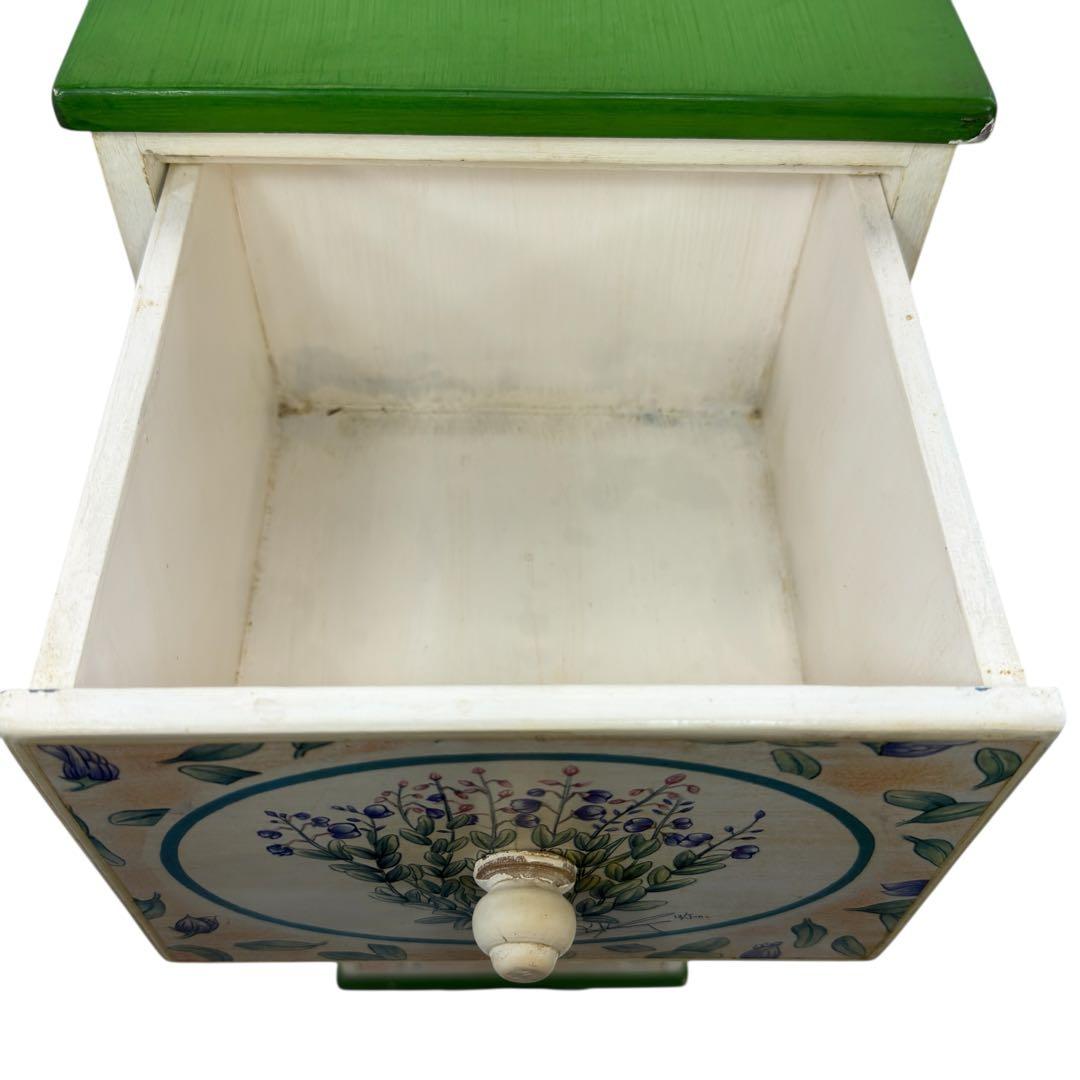 トールペイント 花柄 アンティーク家具 4段木製 スリムチェスト