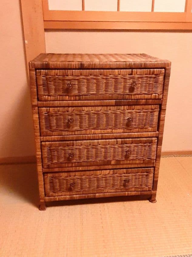 ウィッカー製 4段チェスト ラタンチェスト カゴ収納家具　箪笥　レトロ