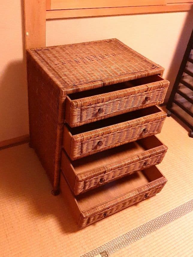 ウィッカー製 4段チェスト ラタンチェスト カゴ収納家具　箪笥　レトロ