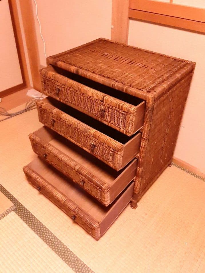 ウィッカー製 4段チェスト ラタンチェスト カゴ収納家具　箪笥　レトロ