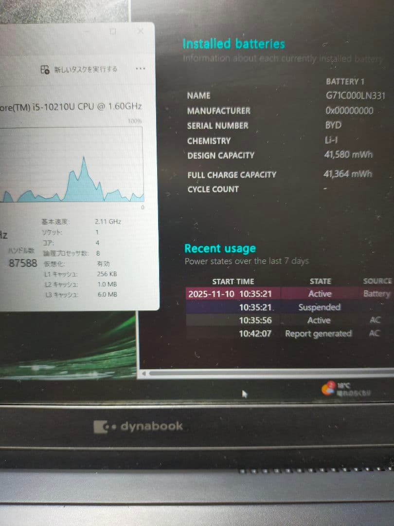 準ジャンク　Dynabook G83/FP/10世代i5/16GB/128GB