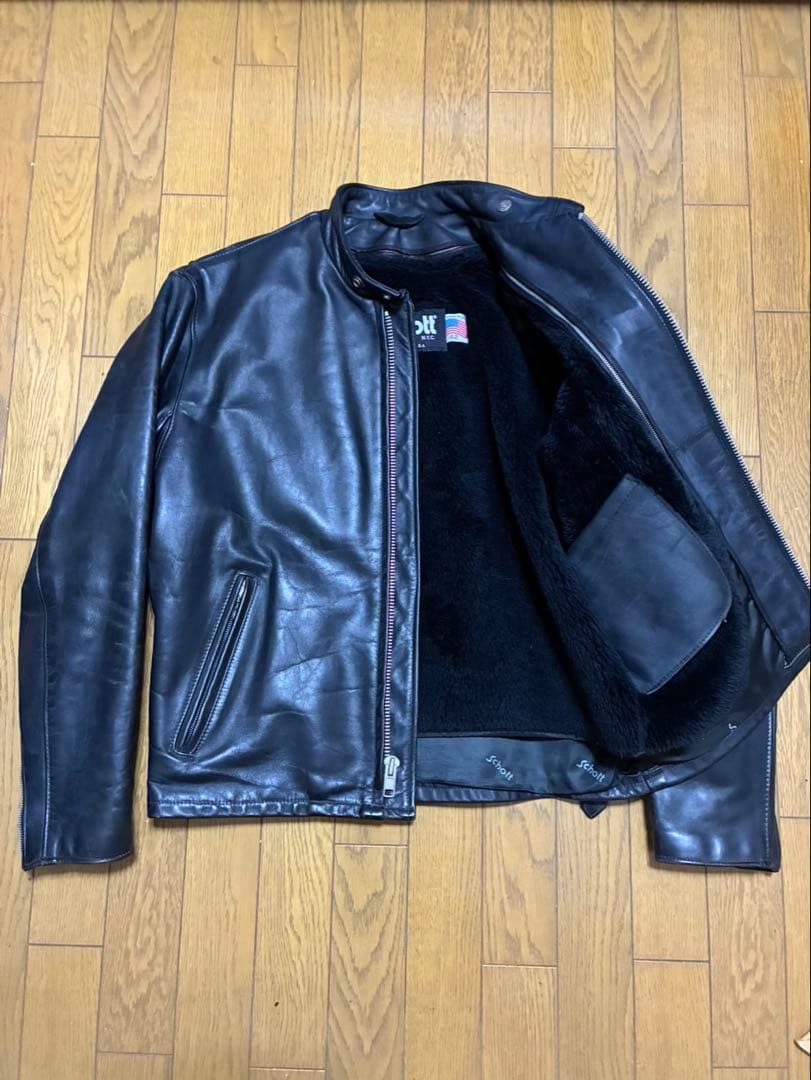Schott 641 ブラックレザーシングルライダース 42 裏ボア付き