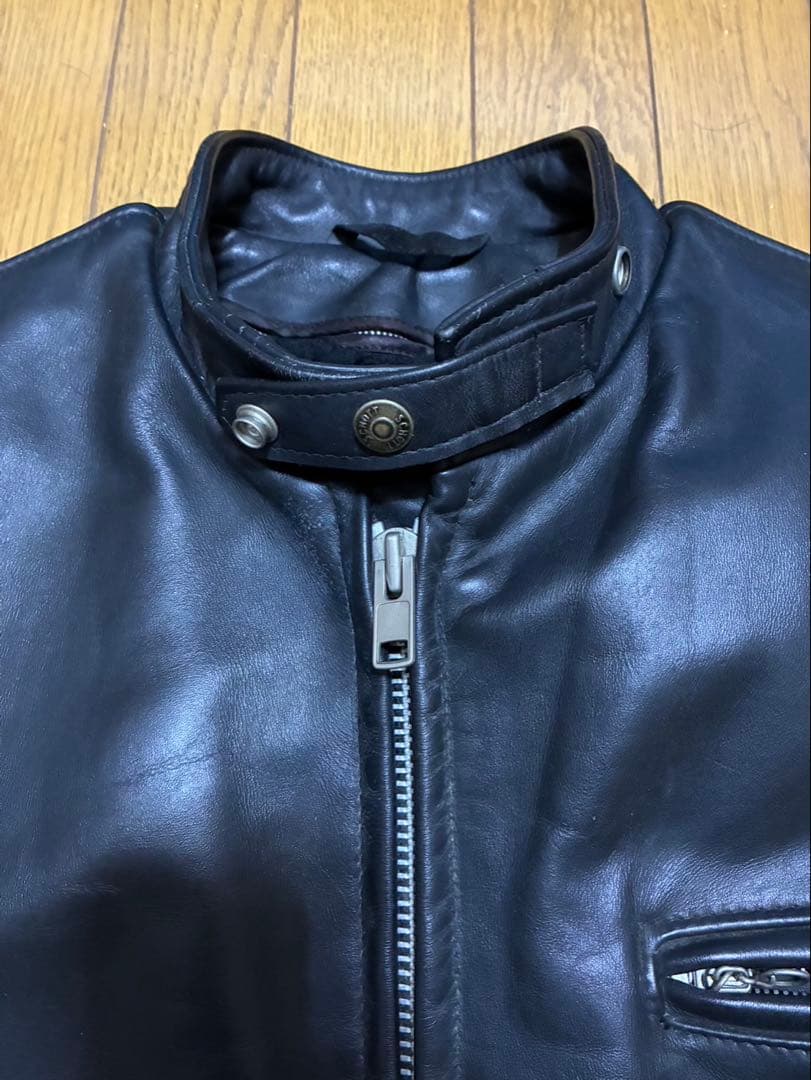 Schott 641 ブラックレザーシングルライダース 42 裏ボア付き