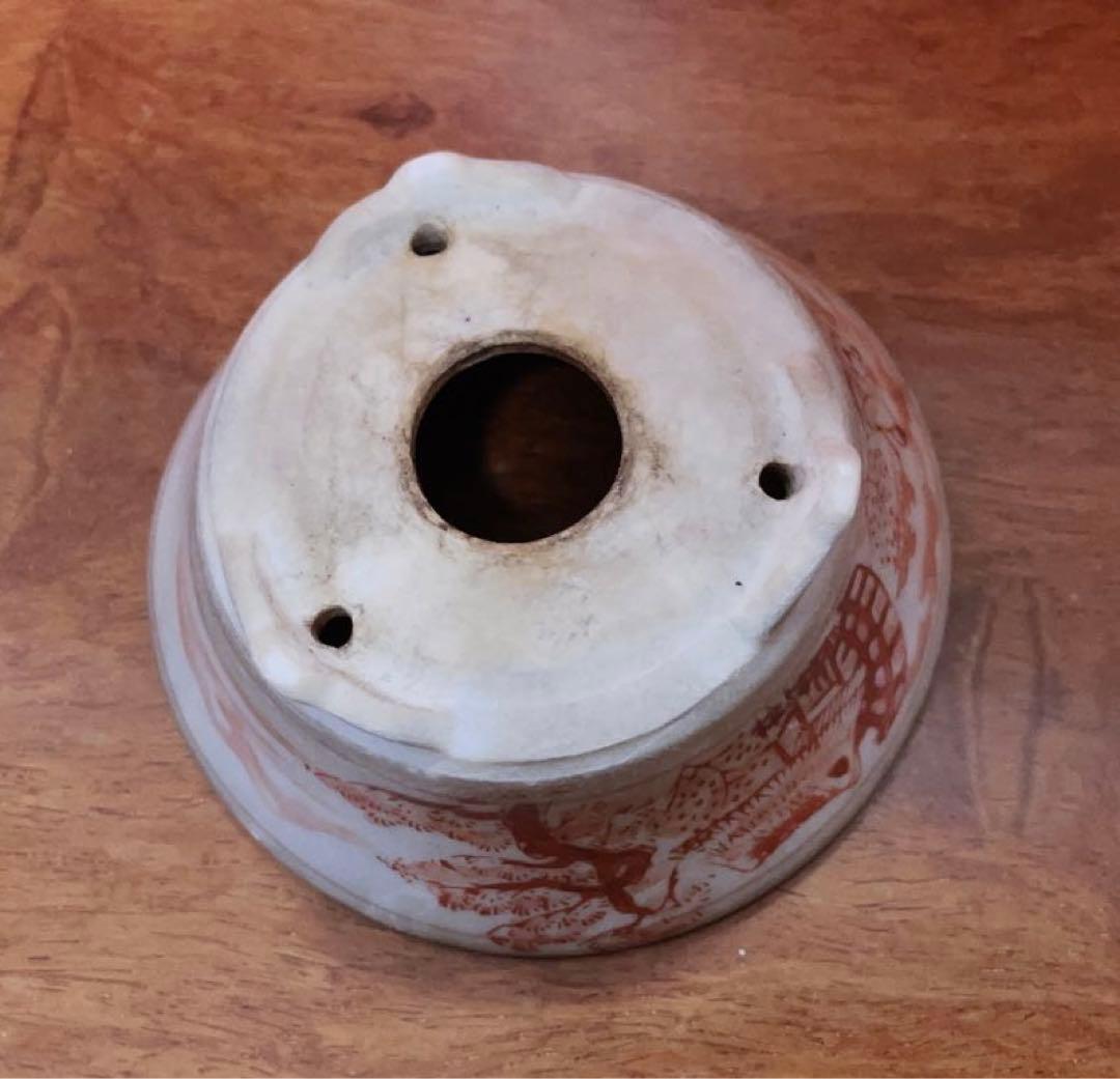 希少　赤絵山水図　九谷焼　ミニ盆栽鉢　盆栽鉢　盆栽小鉢　鉢　植木鉢　盆栽