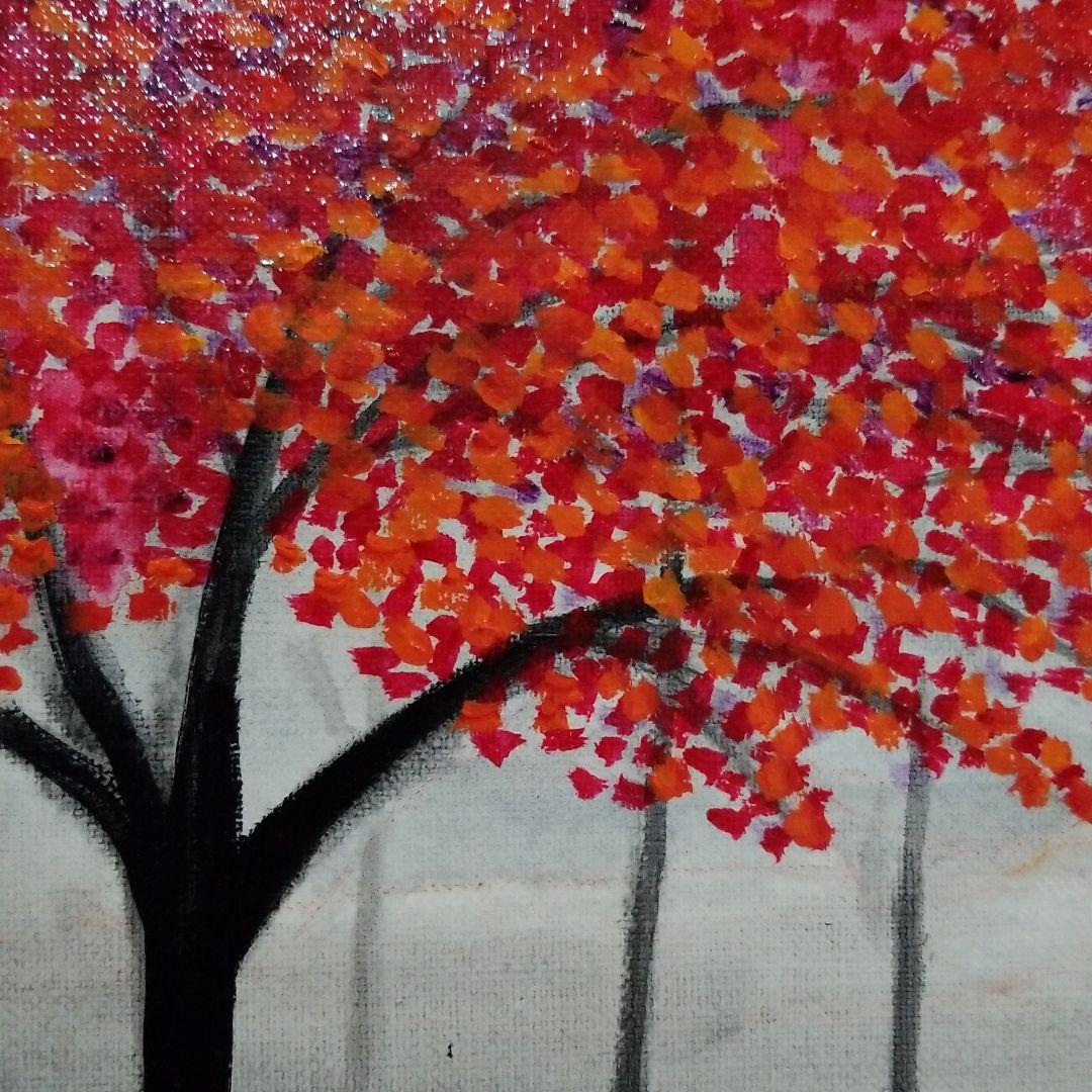 油絵　モノクロームからの赤い木