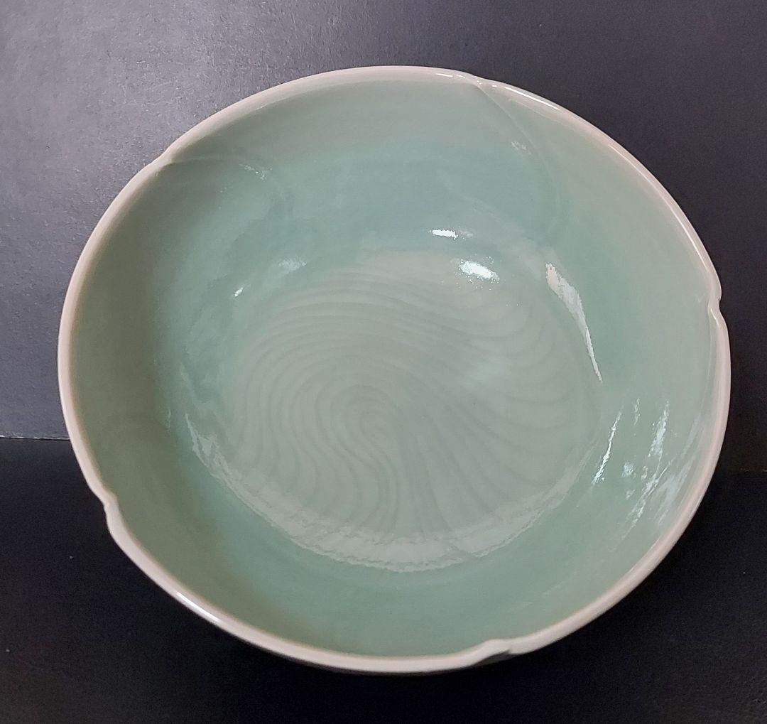 万岳窯 木村岳史作 青磁 「輪花鉢」木箱付 径20cm 高8cm 信州松本