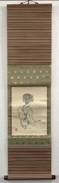 竹久夢二「女性画」美人画 素描 掛軸 紙本：大正ロマン