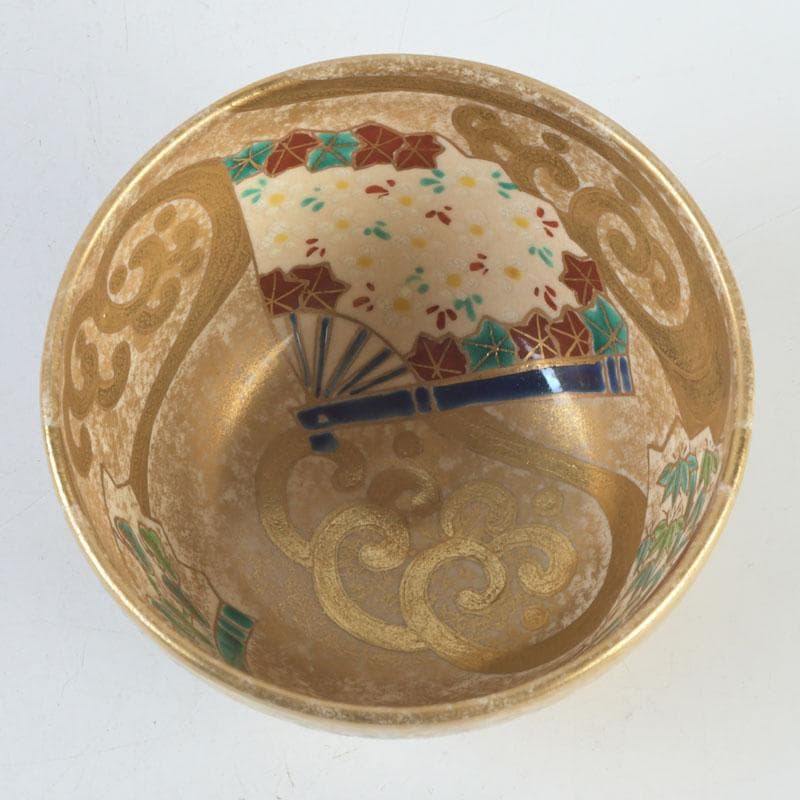 茶道具　京焼　上山善峰作　金砂子　扇面流茶碗　共箱　V　9825