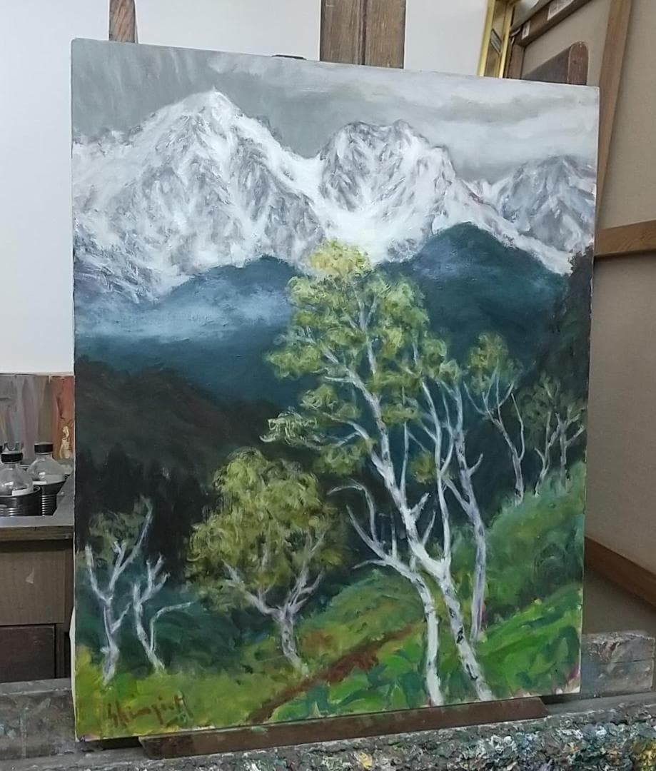 「白馬三山」1988 F15 絵画 油絵