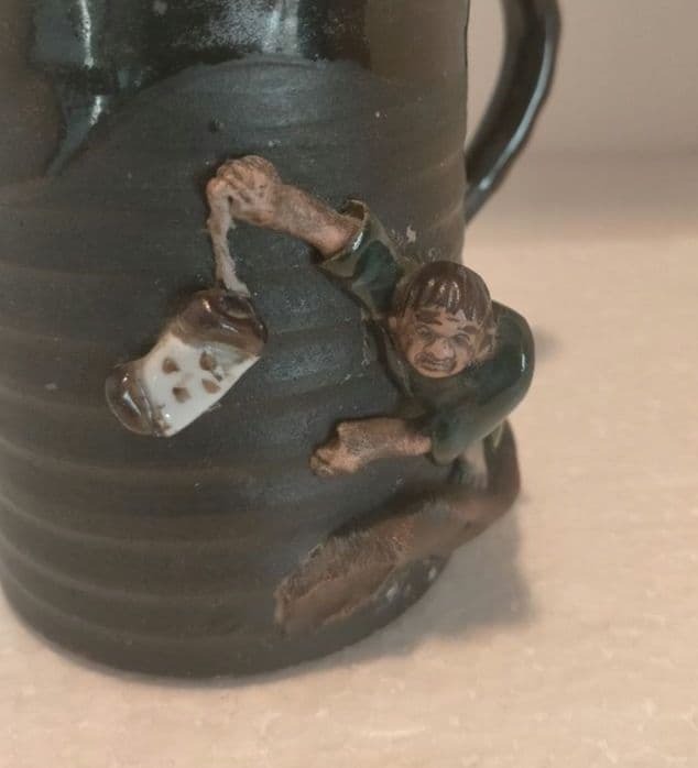 希少 里帰り 隅田焼 井上良斎 高浮彫 カップ アンティーク