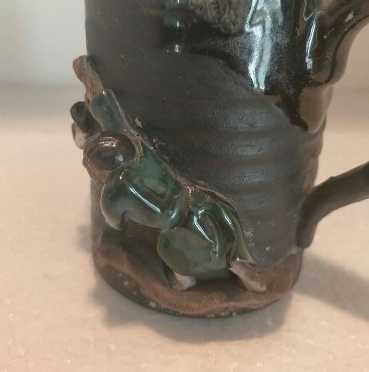 希少 里帰り 隅田焼 井上良斎 高浮彫 カップ アンティーク