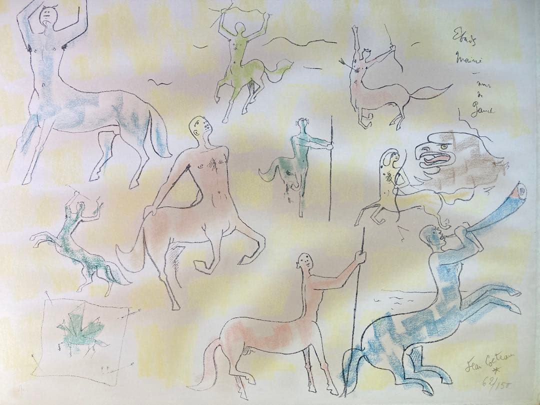 【真作】ジャン・コクトー リトグラフ 直筆サイン ギャラリーシール 版画 絵画