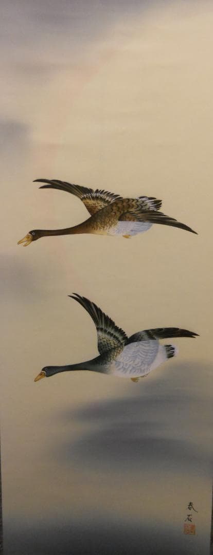 掛け軸 高木春石 月に雁 絹本 希少 軸装 茶道具 掛軸 新品 未使用品 です。