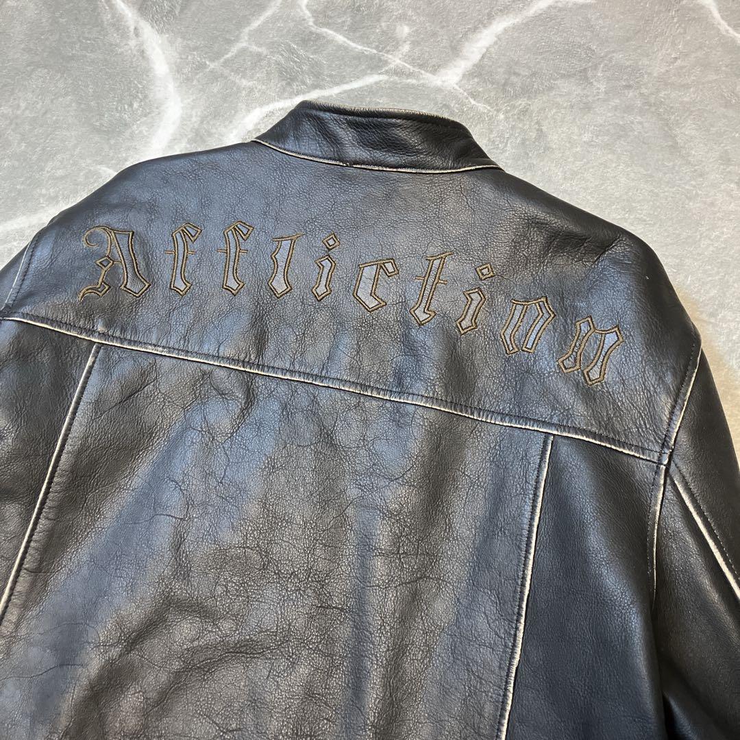 【美品】 Affliction シングルライダースジャケット スカル 刺繍 XL