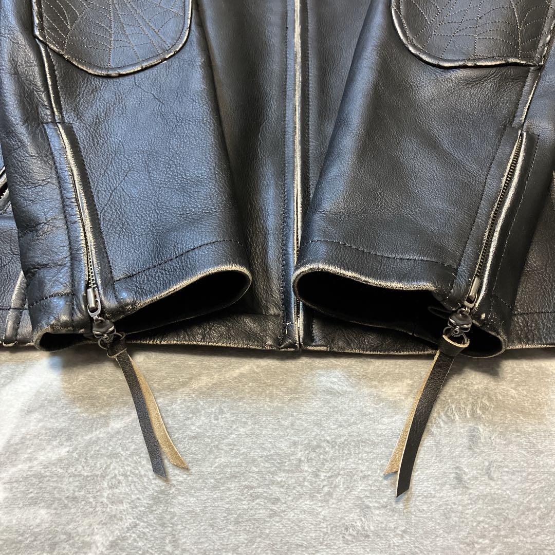 【美品】 Affliction シングルライダースジャケット スカル 刺繍 XL