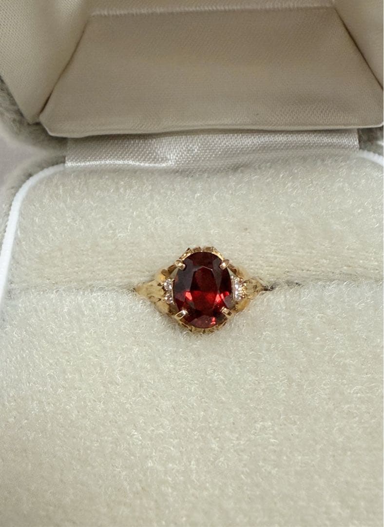 K18 ガーネット　ダイヤ　リング　アンティーク
