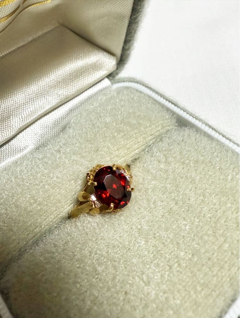 K18 ガーネット　ダイヤ　リング　アンティーク