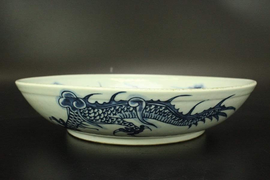 中国美術 青花 龍紋 皿(A736)