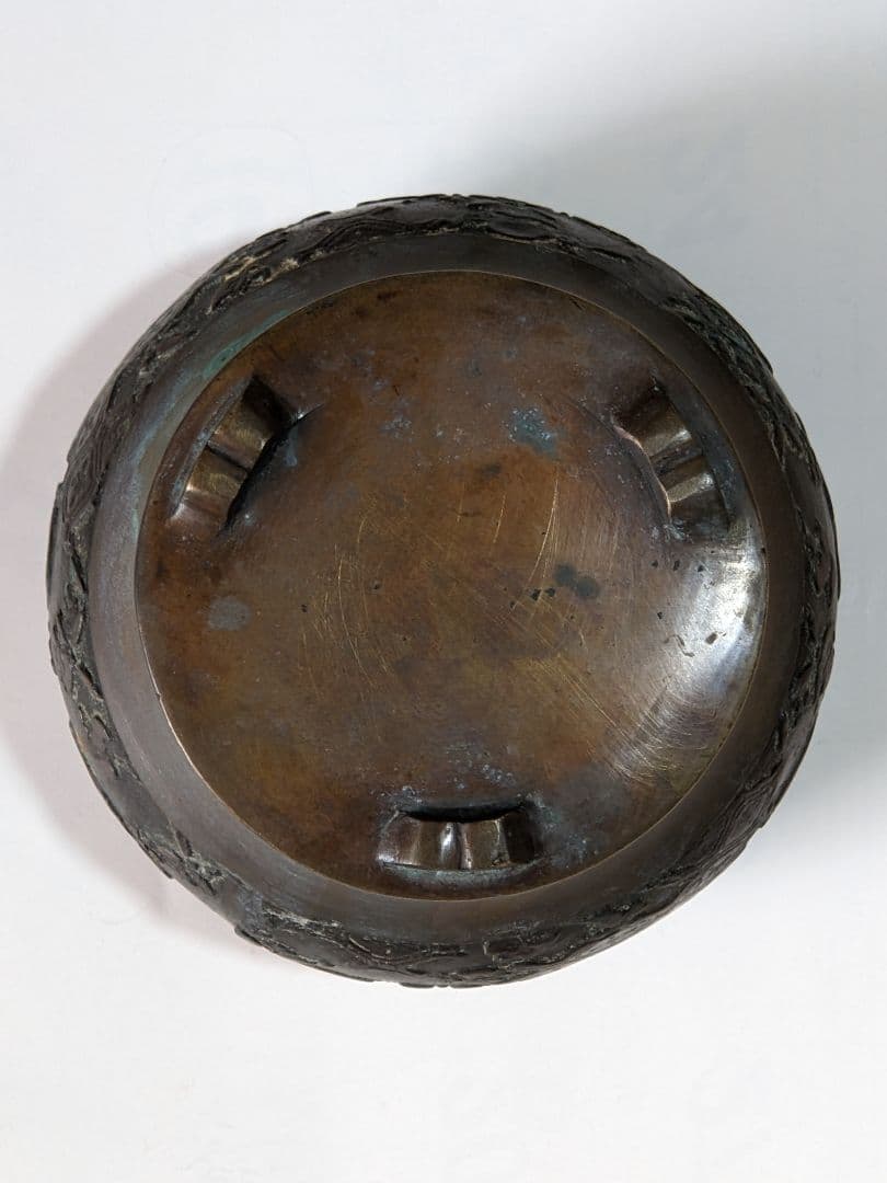 ♦分銅 花卉図紋香炉 唐金 江戸 幕末 文化文政コレクション骨董品アンティーク