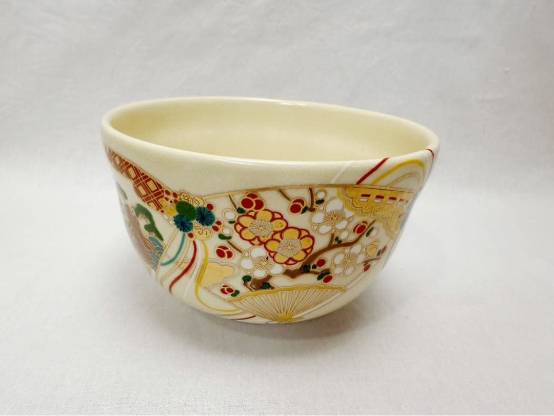 ほぼ未使用 茶道具 宮地英香作 仁清写四季茶碗 銘瑞雲 大徳寺大橋香林 花押 書