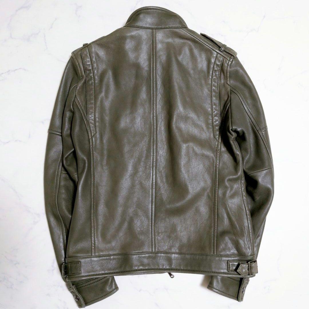 【希少カラー】メンズビギ シングルライダース ラムレザー カーキブラウン М