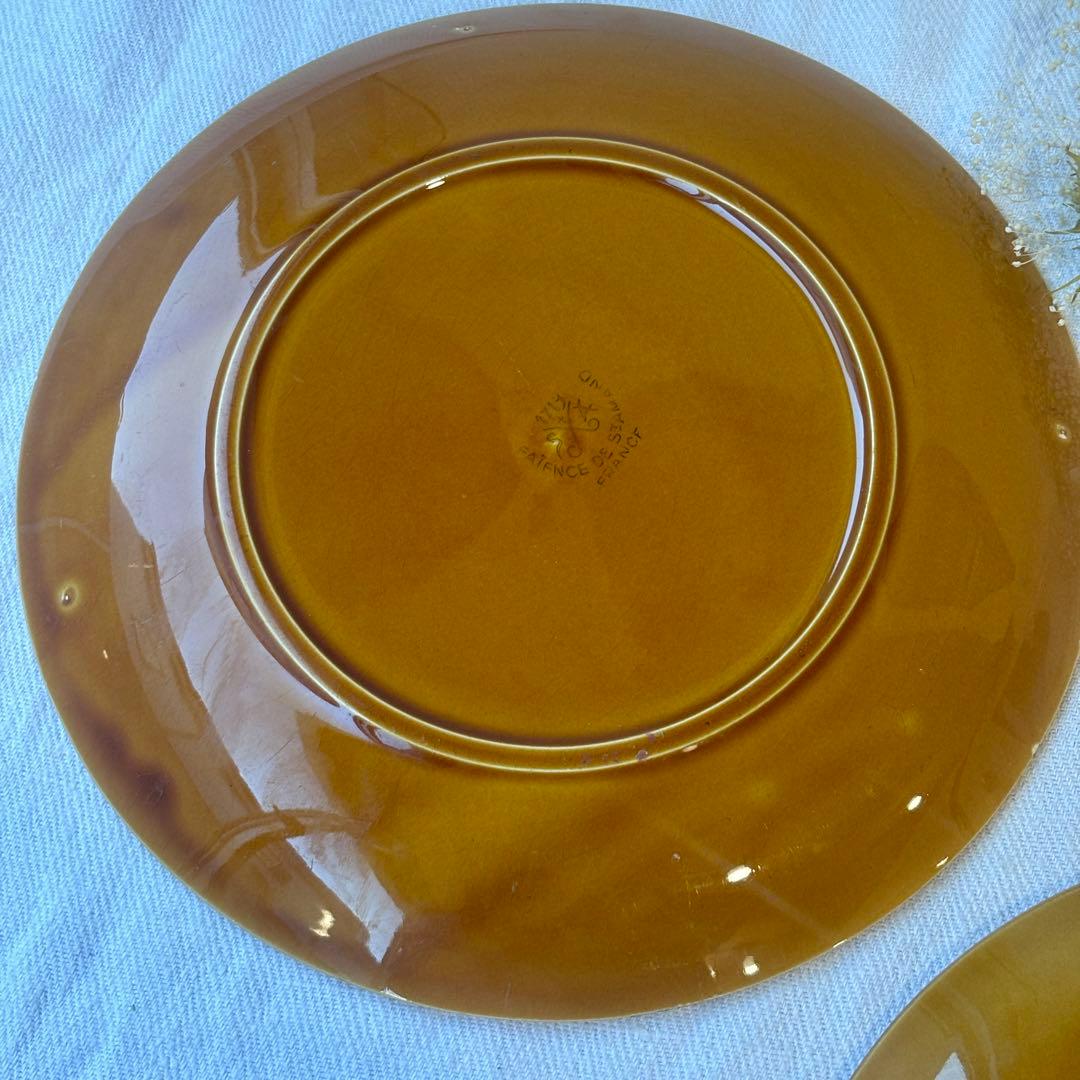 フランスヴィンテージ　サンタマン窯　プレート2点イエローブラウン古道具ブロカント