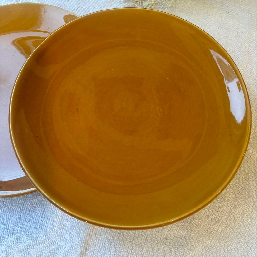 フランスヴィンテージ　サンタマン窯　プレート2点イエローブラウン古道具ブロカント
