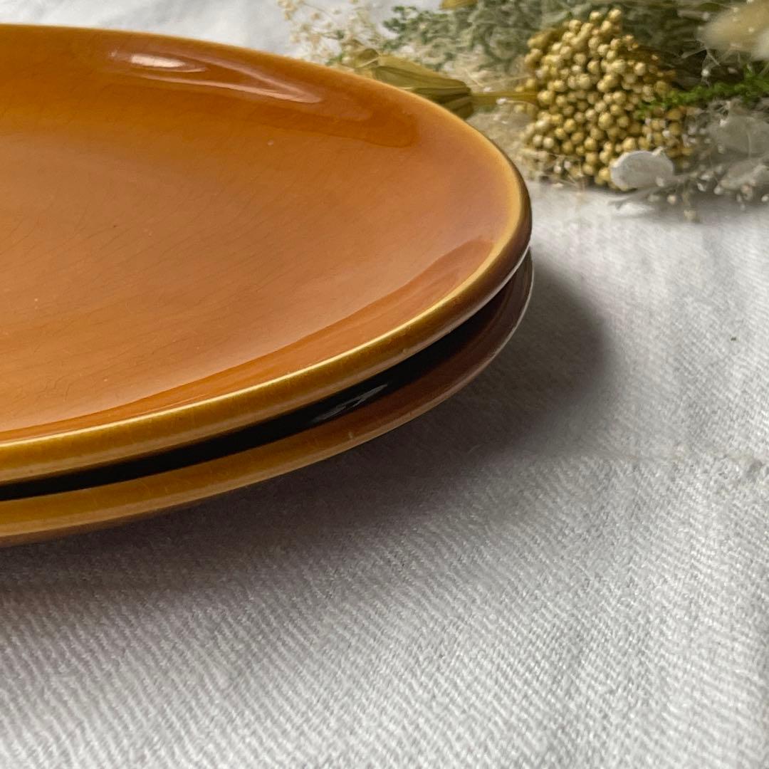 フランスヴィンテージ　サンタマン窯　プレート2点イエローブラウン古道具ブロカント