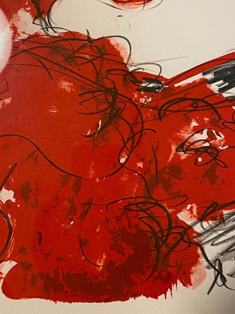 「真作」天野喜孝「朱夏花－あかいはな－」額装　版画　32/100　直筆サイン入り