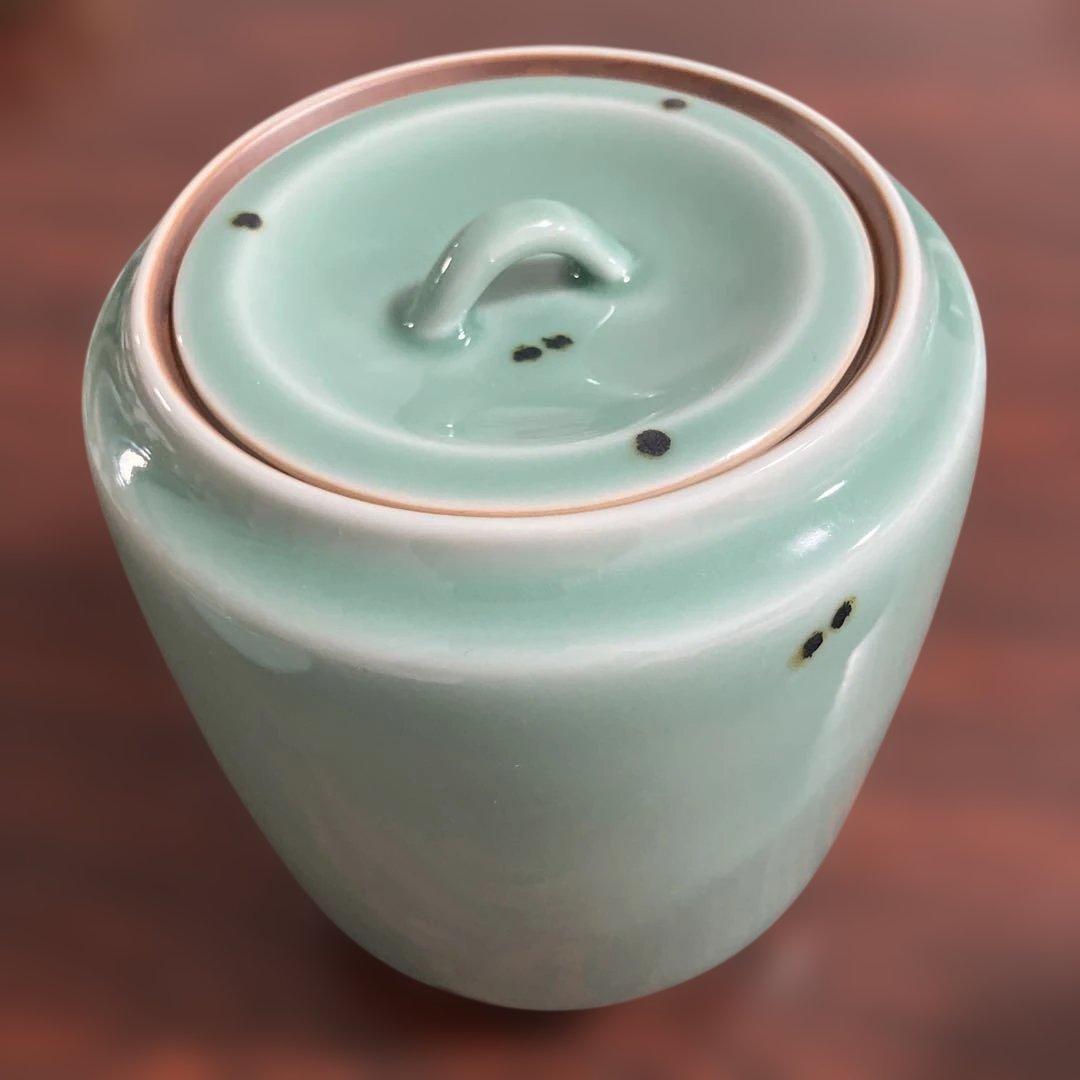 (1-135)青磁 飛青磁 陶器 茶道具セット風炉用柄杓付き