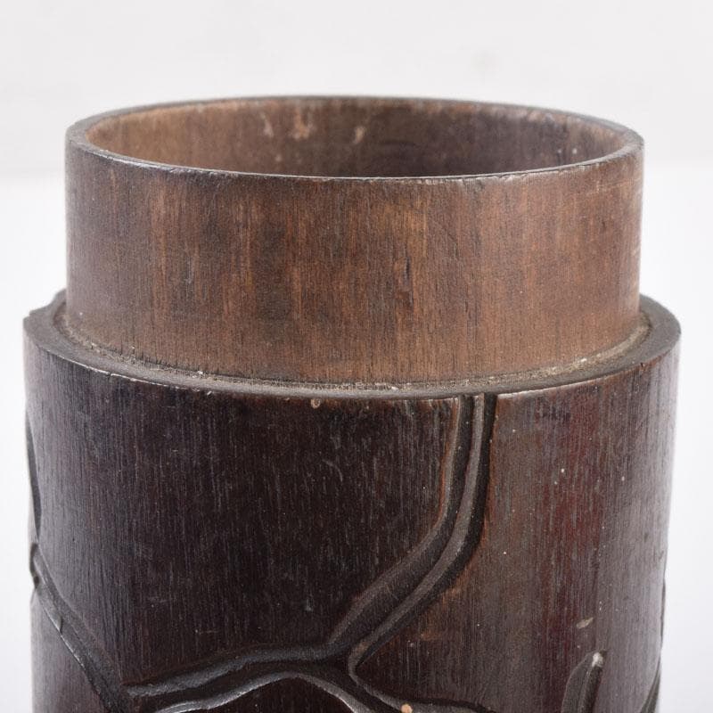 煎茶道具　木彫　椿図　茶筒　V　8508