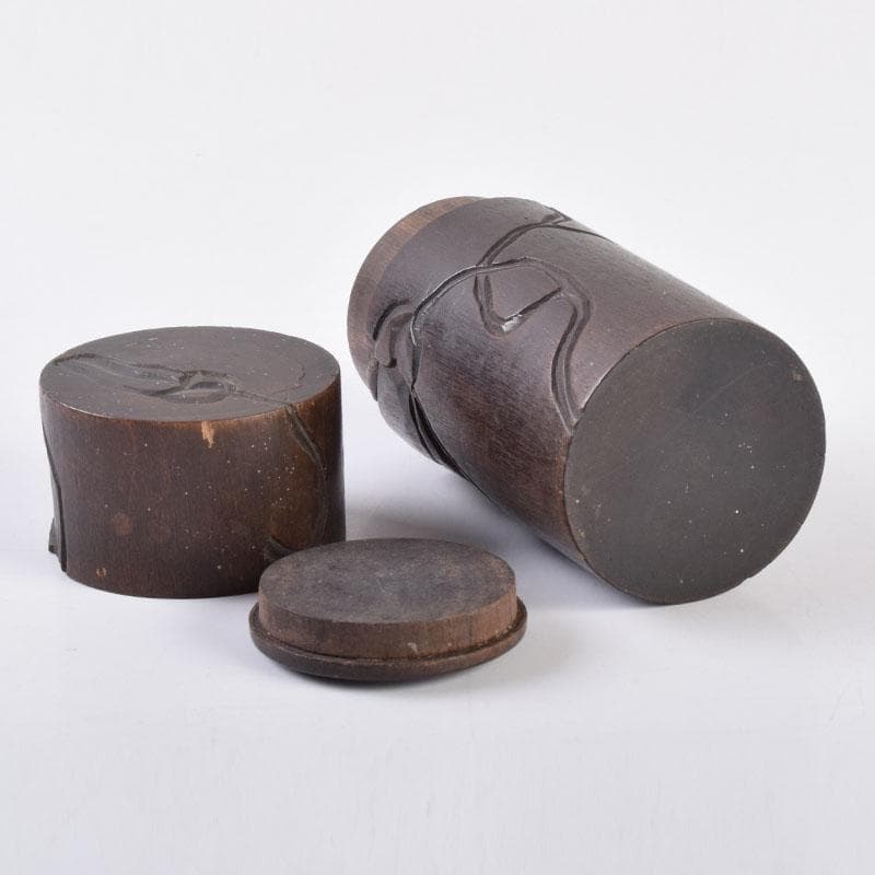 煎茶道具　木彫　椿図　茶筒　V　8508