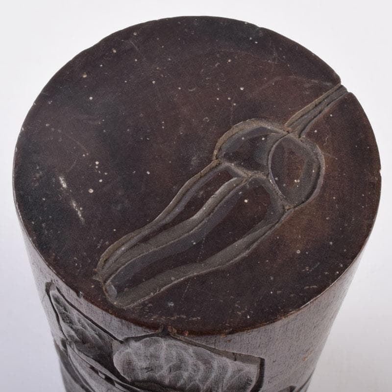 煎茶道具　木彫　椿図　茶筒　V　8508