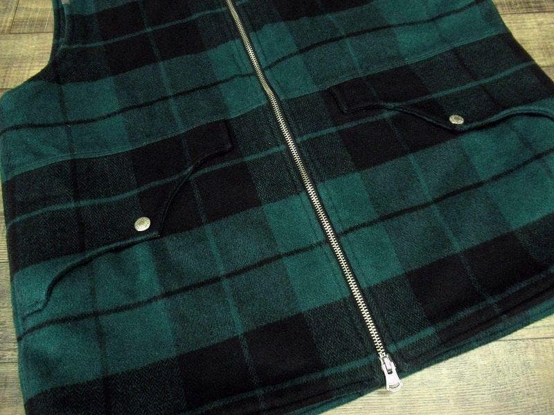 XL 20AW クライミー 総裏ボア チェック ボア ダブルジップ ベスト 緑黒