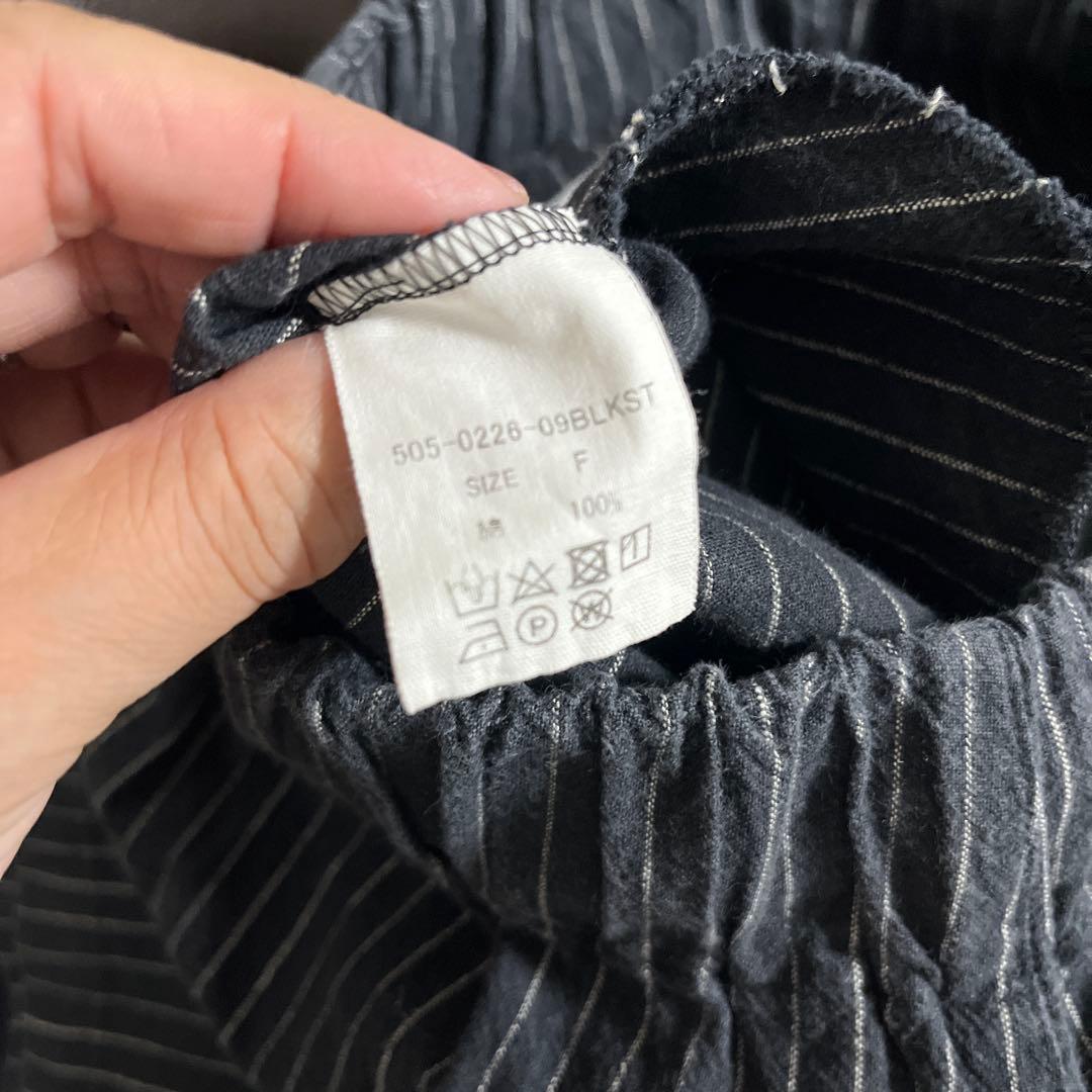 HUIS 遠州織物　スカートパンツ505 ブラックストライプ　ワイド　ガウチョ