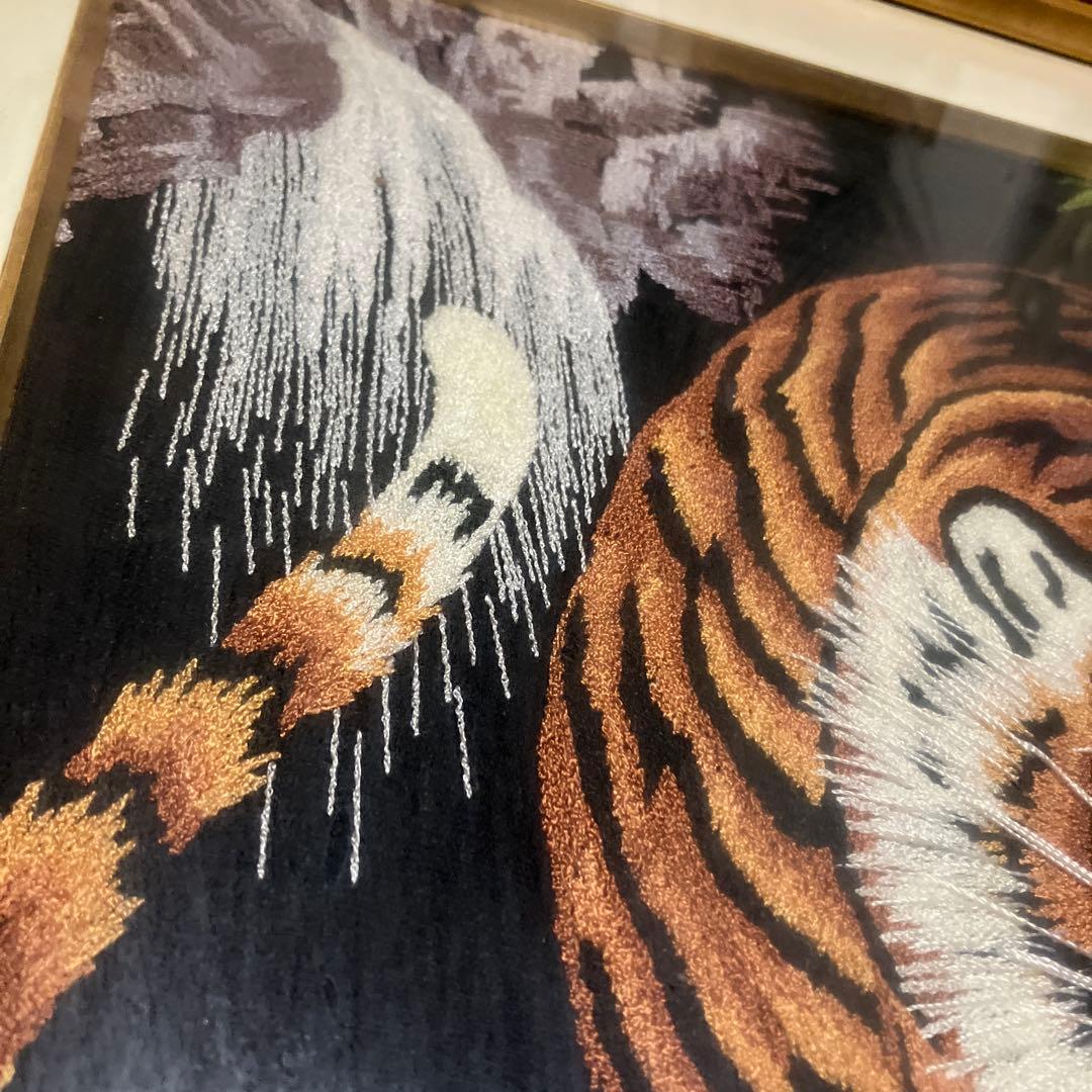レトロ 糸の絵画 松鳩文化刺繍 虎 寅 トラ 竹林 絵画 芸術 美術 アート